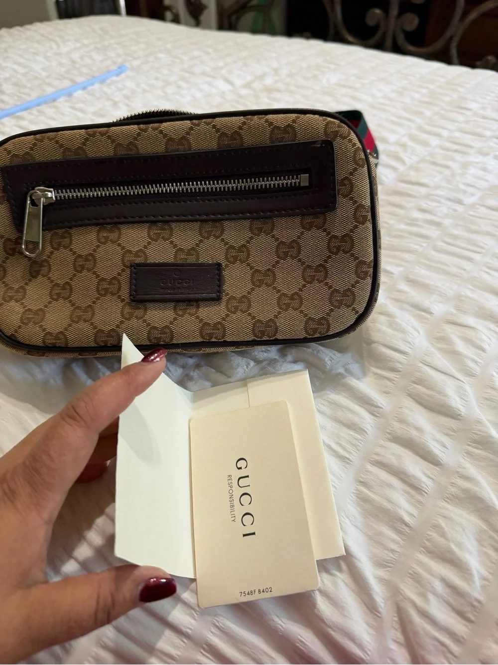 Gucci Beige Canvas Interior Crossbody with Brown Leather Trim
